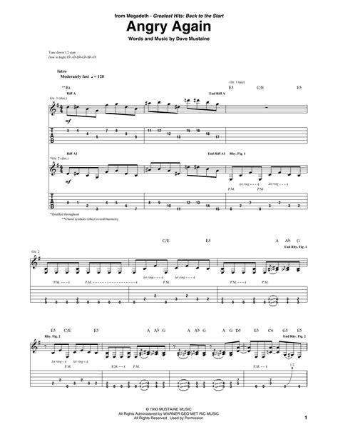 Megadeth Angry Again Sheet Music Notes, Chords in 2022 | Sheet music, Sheet music notes, Guitar tabs