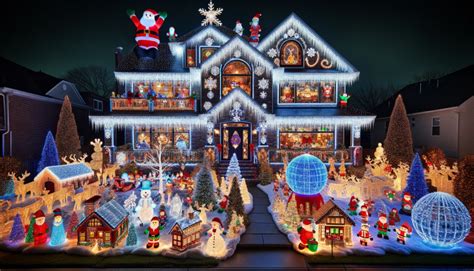 Snow Themed Christmas Lights on a House at Night - FREE Image Download ...