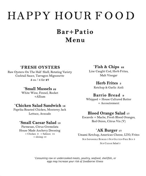 Menu Happy Hour – Agustin Kitchen