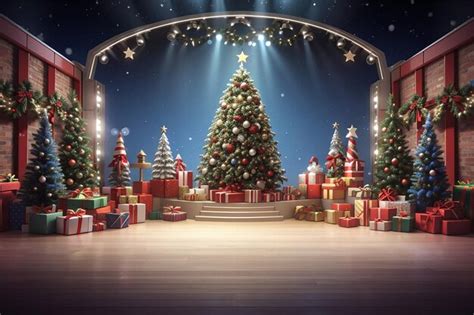 Premium AI Image | Full 3d Stereo Stage Space Christmas Package Background