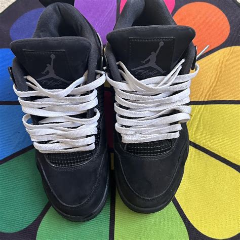 Jordan 4 BLACK CATS white laces Black laces will... - Depop