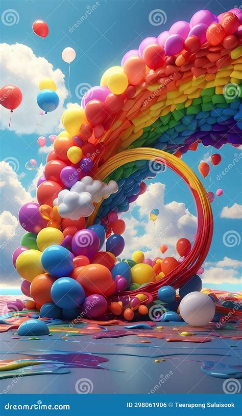 A Colorful Balloons Rainbow and Clouds Party Background Stock ...