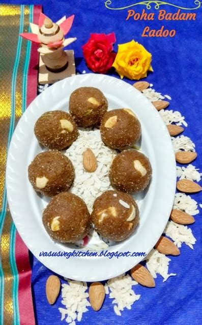 Vasusvegkitchen: Poha Badam Laddu using jaggery, Aval Badam Laddu, Atukulu Badam Ladoo | Sweet ...