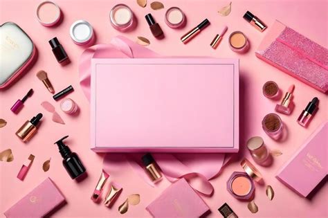 Premium AI Image | A pink box of makeup and cosmetics on a pink background.