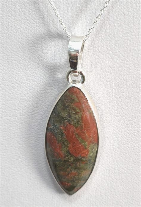 Unakite natural stone pendant on 20 inch sterling silver rope chain ...