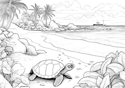 Turtle on a beach with a boat in the distance - Turtles & Tortoises ...