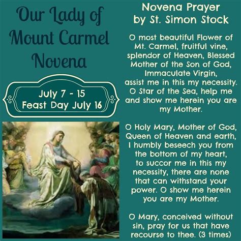 Our Lady of Mount Carmel Novena | Novena prayers, Catholic prayers, Novena