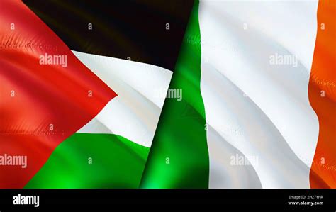 Palestine and Ireland flags. 3D Waving flag design. Palestine Ireland ...