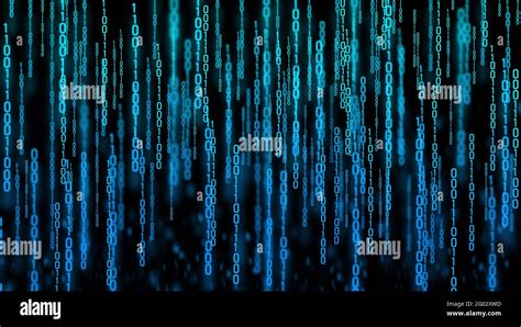 Abstract blue binary code on a black background. Blue lines of binary ...