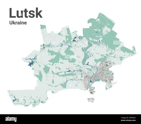 Lutsk map, city in Ukraine. Municipal administrative area map with buildings, rivers and roads ...