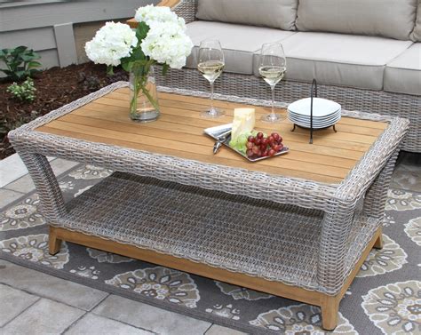 Vineyard Teak & Wicker Coffee Table | Wicker coffee table, Coffee table bench, Coffee table