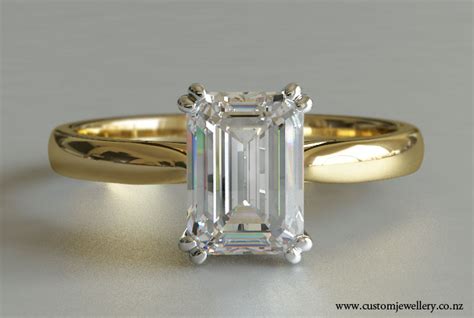 Emerald Cut Diamond Solitaire Engagement Ring in Yellow Gold New Zealand