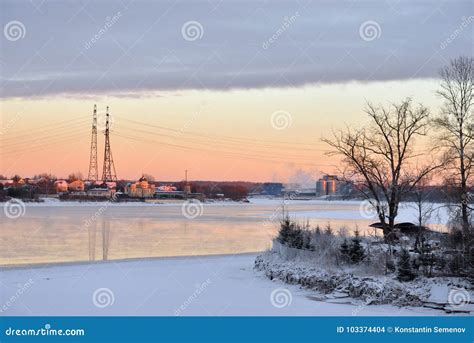 View of Neva River at Winter Sunset. Stock Photo - Image of europe, electrical: 103374404