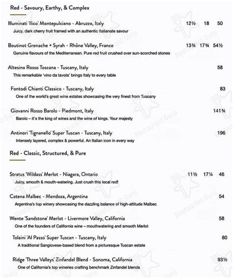 Menu at JOEY restaurant, Toronto, 75 O'Neill Rd