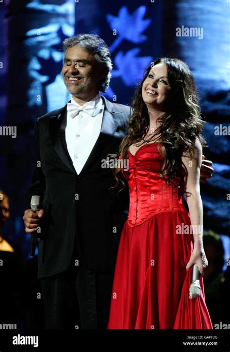 Sarah Brightman and Andrea Bocelli performing on stage during the ...