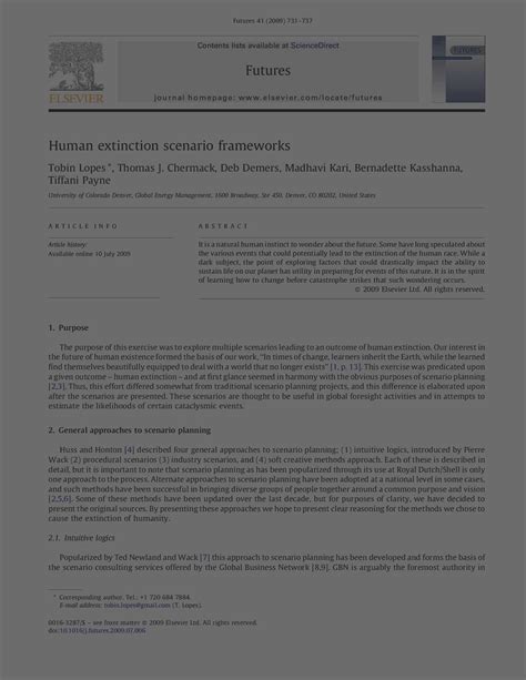 Human extinction scenario frameworks - Chermack Scenarios