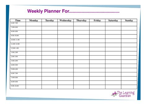 7 Day Printable Weekly Calendar Template - Jinny Lurline