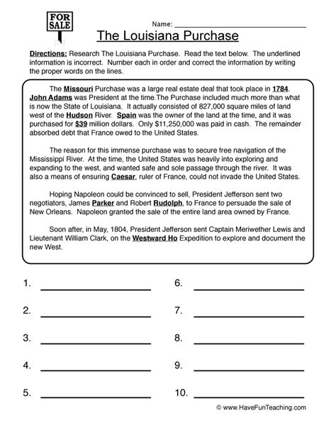 Louisiana Purchase Worksheet by Teach Simple