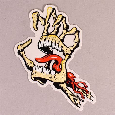 Santa Cruz Skateboards Vintage Bone Hand Skateboard Sticker - 4.5" - ACCESSORIES from Native ...