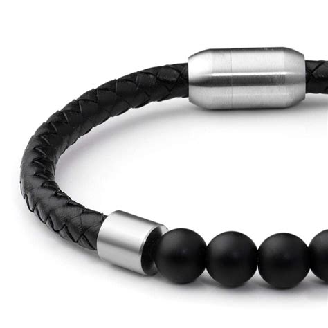 Magnetic Clasp Black Onyx Genuine Leather Diffuser Bracelet – Magnetic Bracelets UK Shop