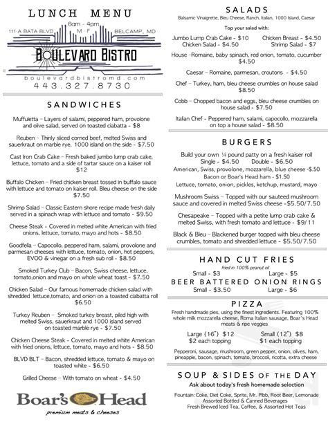 Boulevard Bistro menu in Belcamp, Maryland, USA