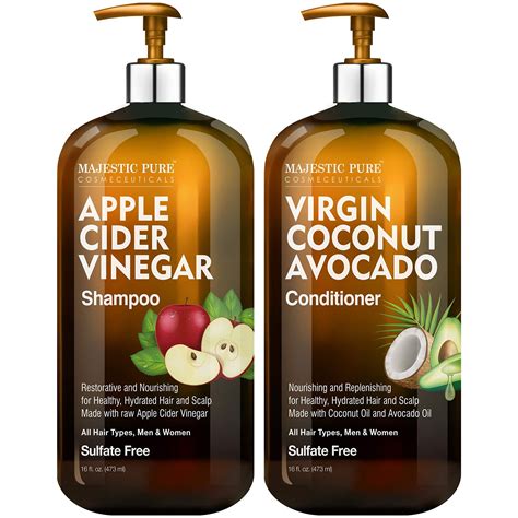 MAJESTIC PURE Apple Cider Vinegar Shampoo and Avocado Coconut Conditioner Set - Restores Shine ...