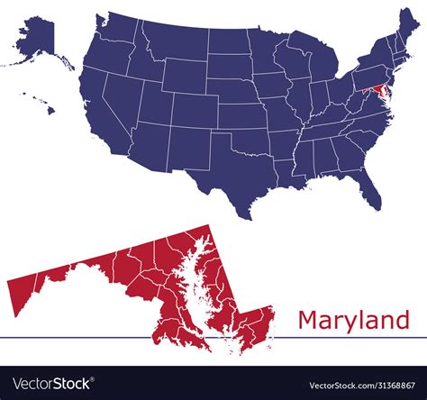 Maryland map counties with usa Royalty Free Vector Image