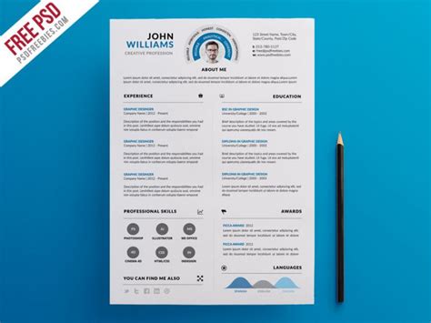 Clean and Infographic Resume PSD Template | PSDFreebies.com