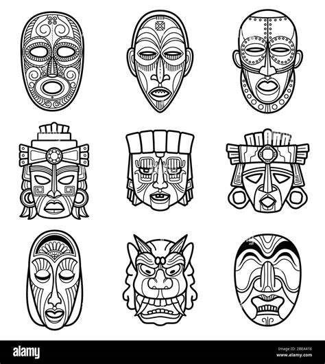 Indian aztec and african historic tribal mask set. Native face masks vector illustration Stock ...