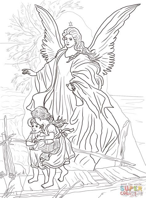 Guardian Angel watching over children | Angel coloring pages, Adult coloring pages, Coloring pages