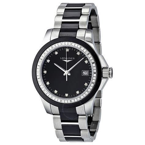 Longines Conquest Black Ceramic Diamond Ladies Watch L32810577 ...