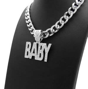 Lil Baby Iced Pendant & 18" 20" 24" Miami Cuban Chain Bling Hip Hop ...