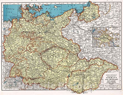 Historic Map : 1939 Rand McNally Popular map of Germany and Hungary ...