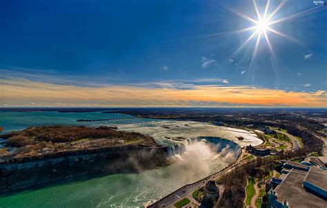 rays, sun, Aerial View, bird, Niagara Falls - Beautiful views wallpapers: 3356x2132