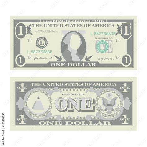 1 Dollar Banknote Vector. Cartoon US Currency. Two Sides Of One American Money Bill Isolated ...