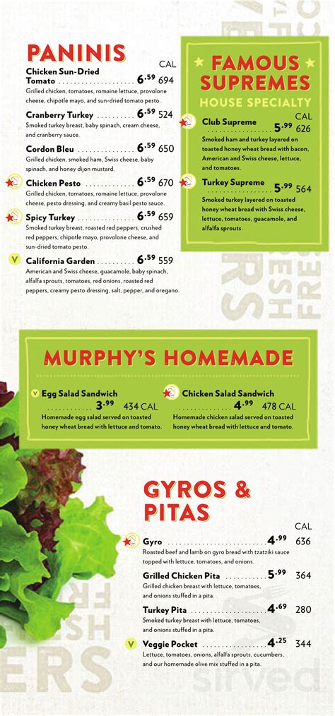 Murphy's Deli menu in Irving, Texas, USA