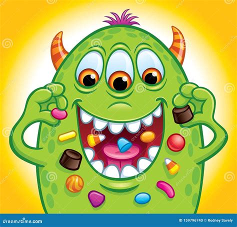 Green Three-Eyed Candy Monster for Halloween Stock Illustration - Illustration of sugar, treat ...