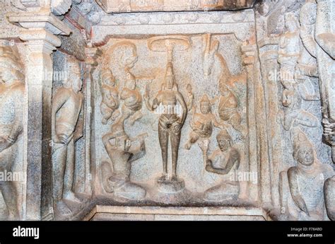 Ancient Hindu heritage rock temple carvings at Mahabalipuram (Mamallapuram), Kancheepuram ...