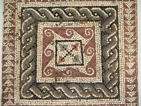 Roman mosaic square from a larger pattern of geometric designs from Utica (North Africa) 3rd ...