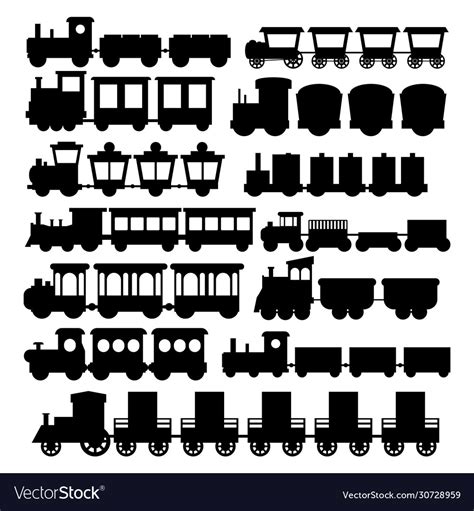 Cartoon silhouette black train toy children set Vector Image