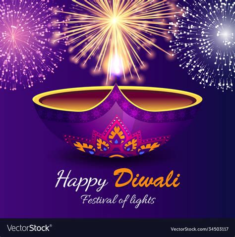 Happy diwali festival lights bright fireworks Vector Image