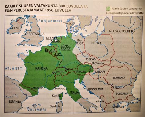 Charlemagne's Empire in 800AD and the EU's founding states in the 1950s ...