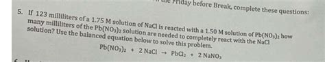 Solved many milliliters of 1.75M ﻿solution of NaCl is | Chegg.com