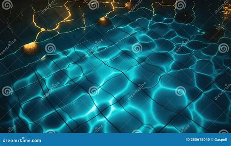 Top View of Glowing Lights Reflecting on Water Surface in Swimming Pool ...