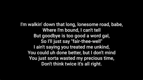 PETER, PAUL AND MARY Don't Think Twice, It's Alright (lyrics) - YouTube