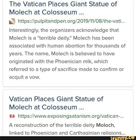 The Vatican Places Giant Statue of Molech at Colosseum Interestingly ...