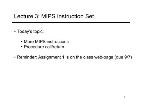 Lecture 3: MIPS Instruction Set