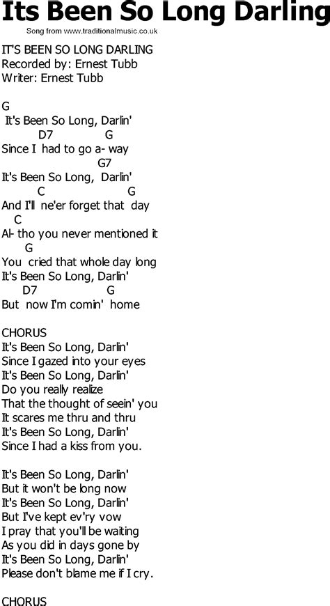 Old Country song lyrics with chords - Its Been So Long Darling