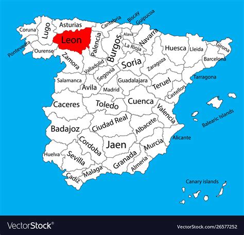 Leon map spain province administrative map Vector Image