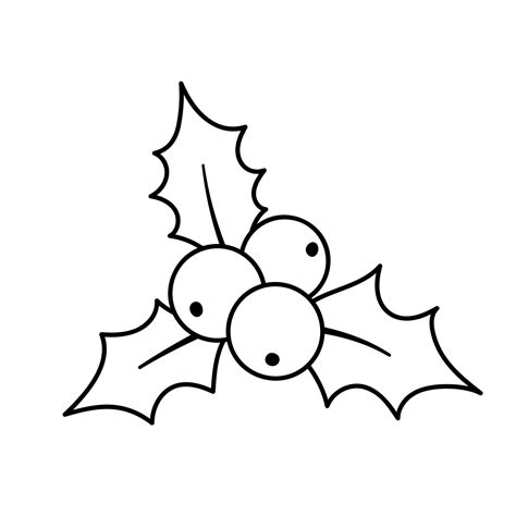 Holly black outline icon. Christmas symbol plant vector illustration ...